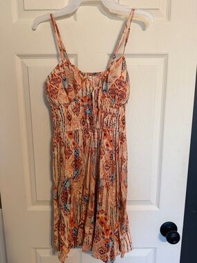 Boho Printed Spaghetti-Strap Mini Dress in Peach Multi